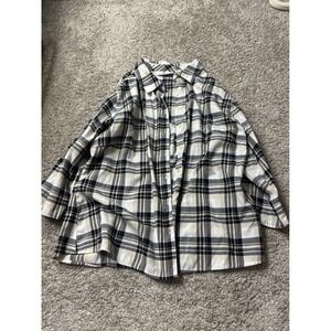 Morgan Crossing Black White Plaid Button Down Shirt Petite 14P Cotton Blend